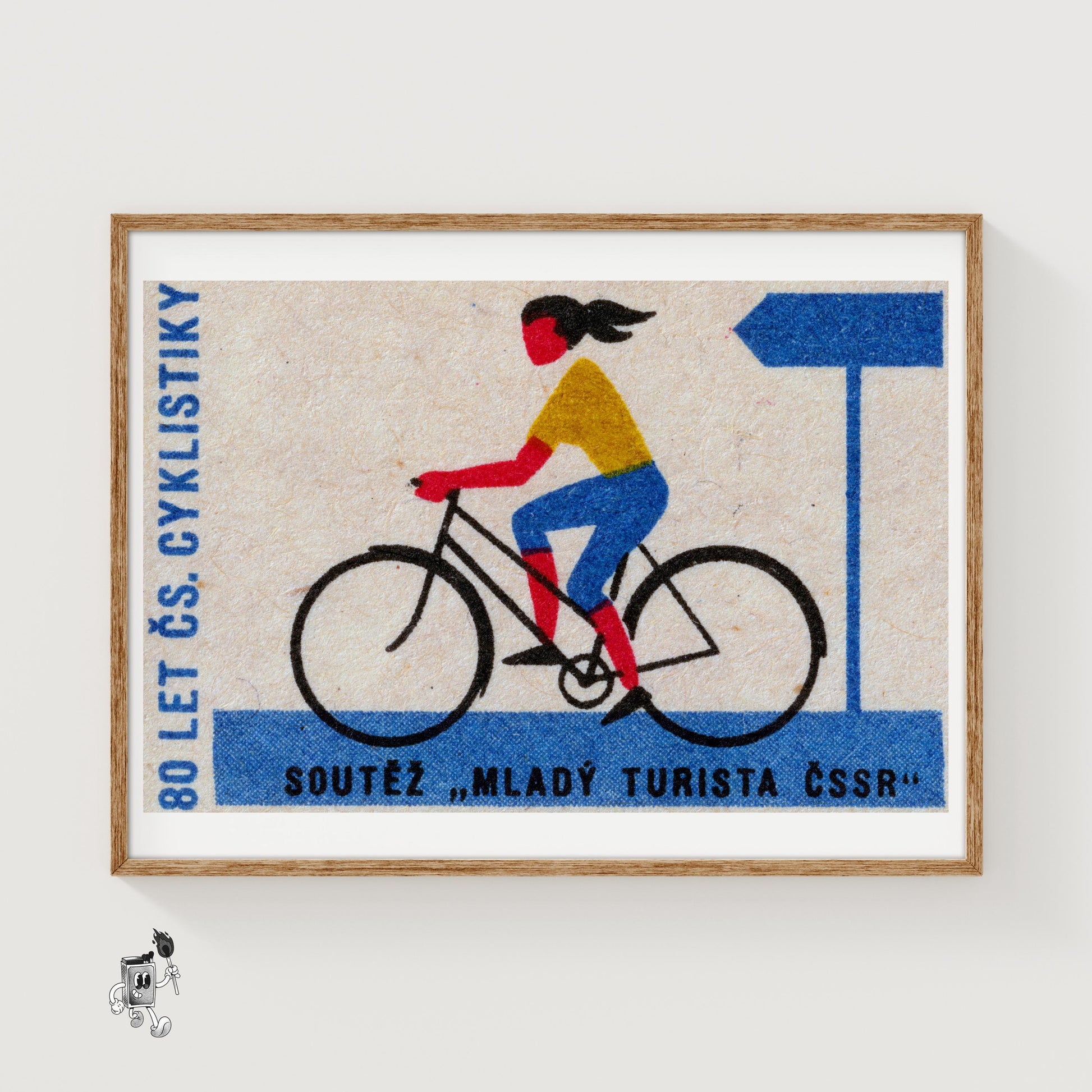 Cyclist - vintage matchbox label print