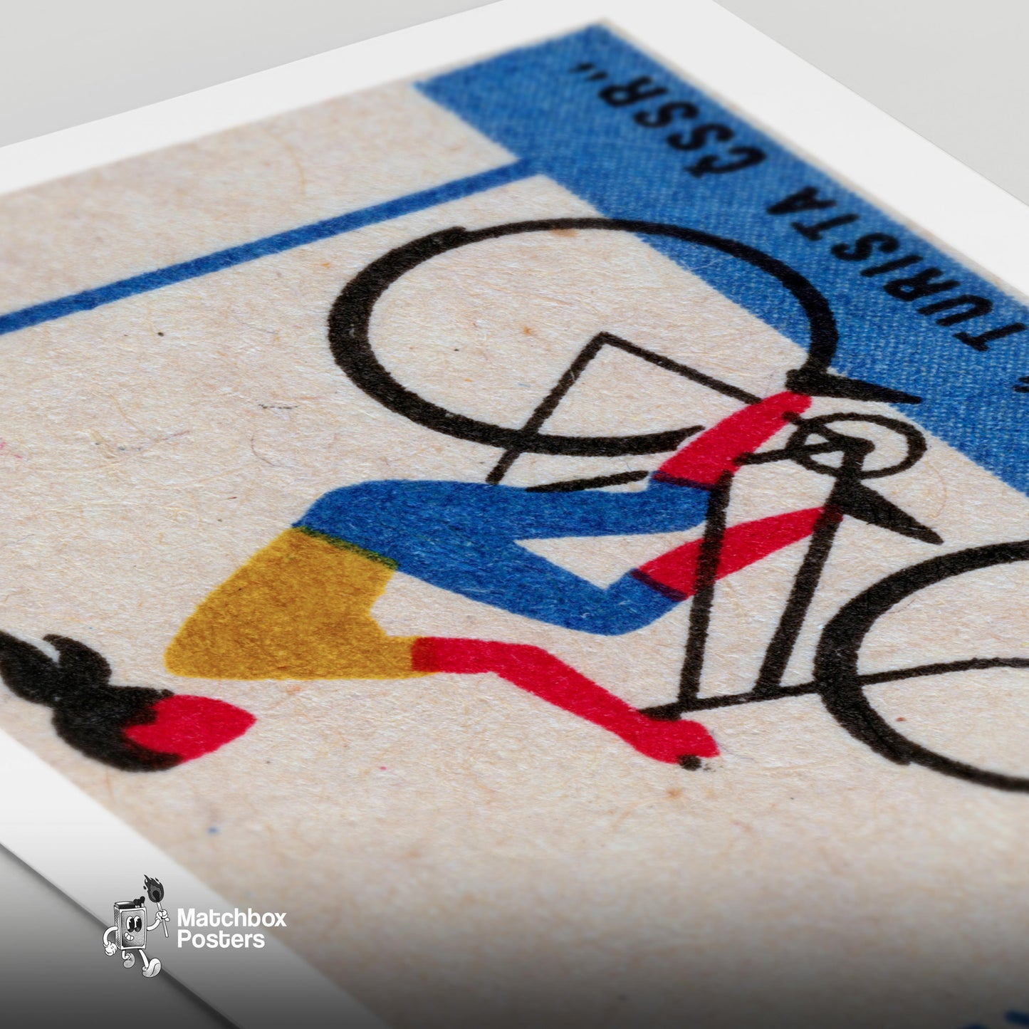 Cyclist - vintage matchbox label print - close-up detail