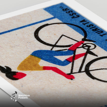 Cyclist - vintage matchbox label print - close-up detail