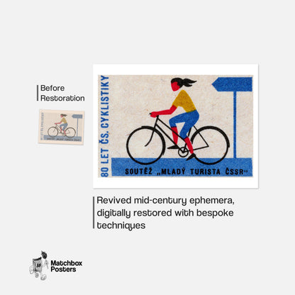 Cyclist - vintage matchbox label print - framed wall art preview