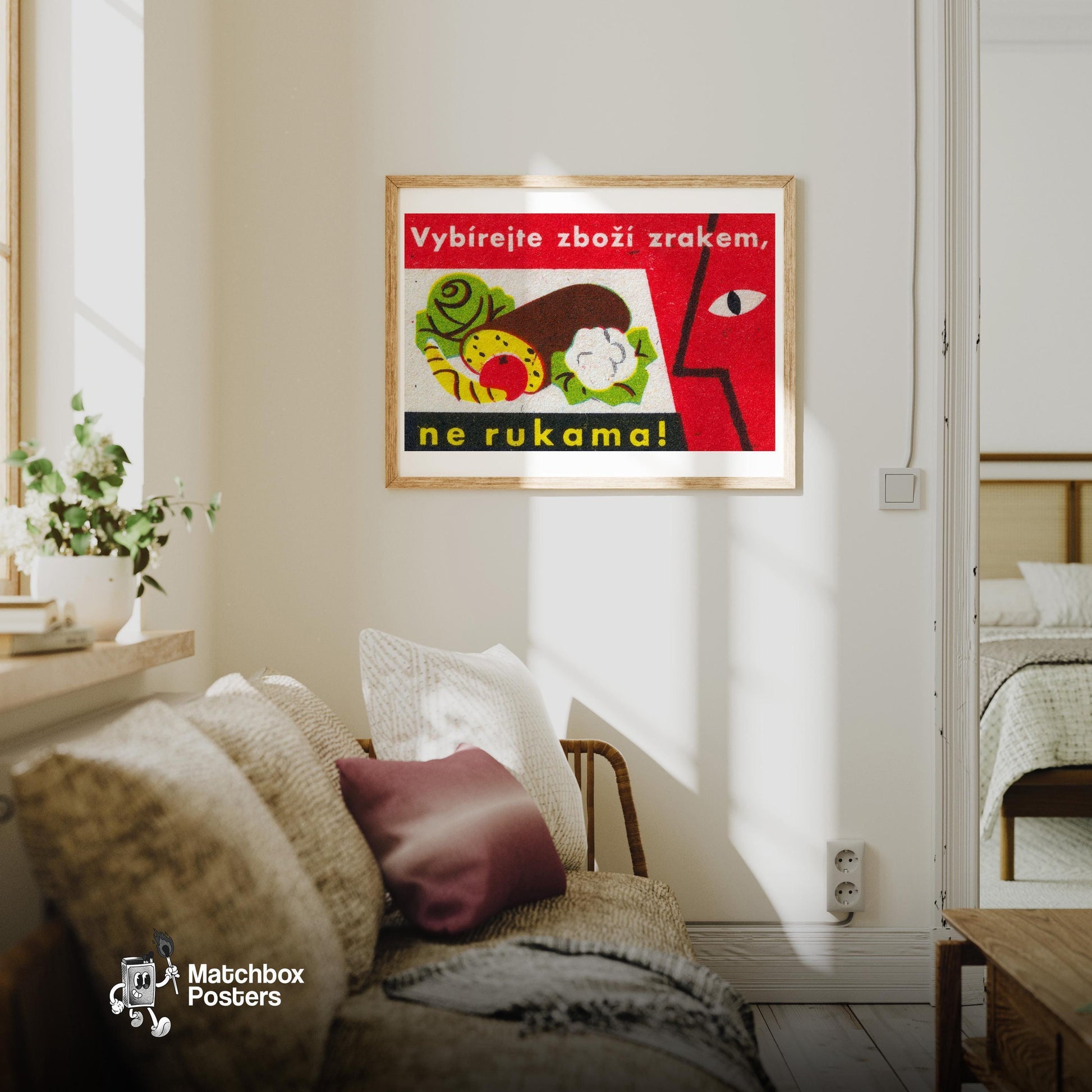 Vegetables - vintage matchbox label print - living room mockup