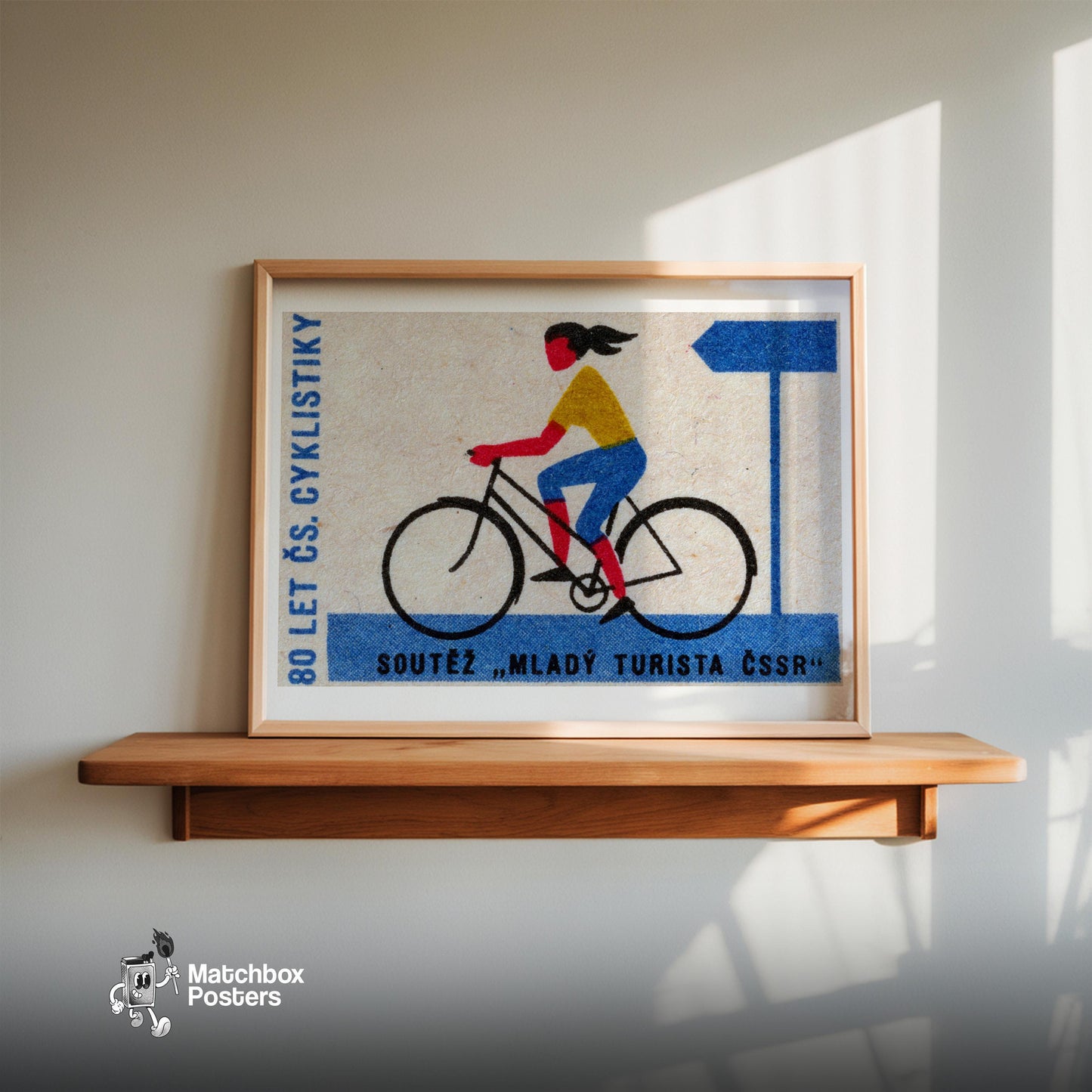 Cyclist - vintage matchbox label print - size comparison