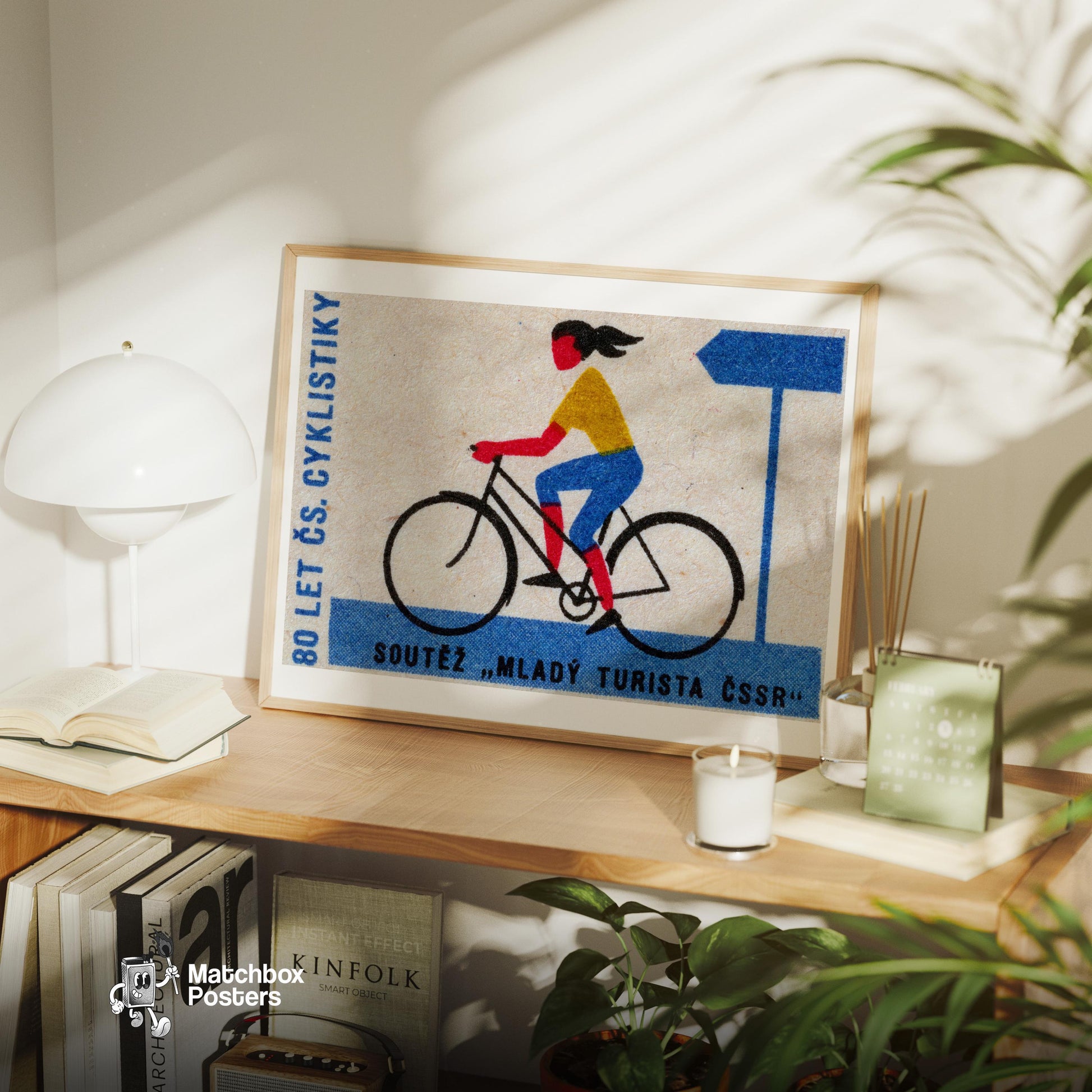 Cyclist - vintage matchbox label print - office wall