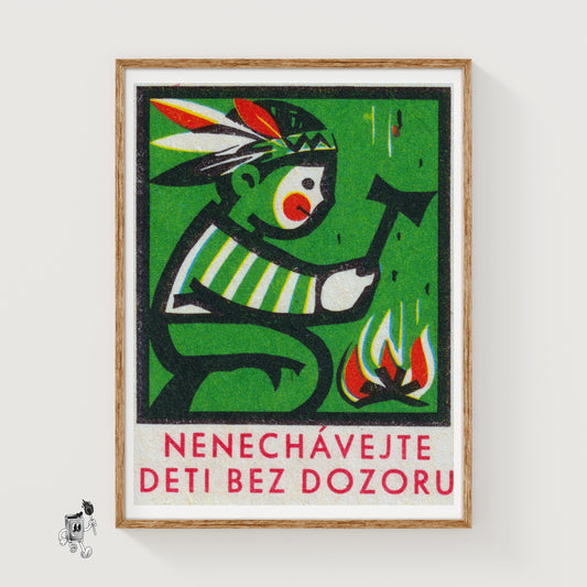 Indian Boy with Axe - vintage matchbox label print