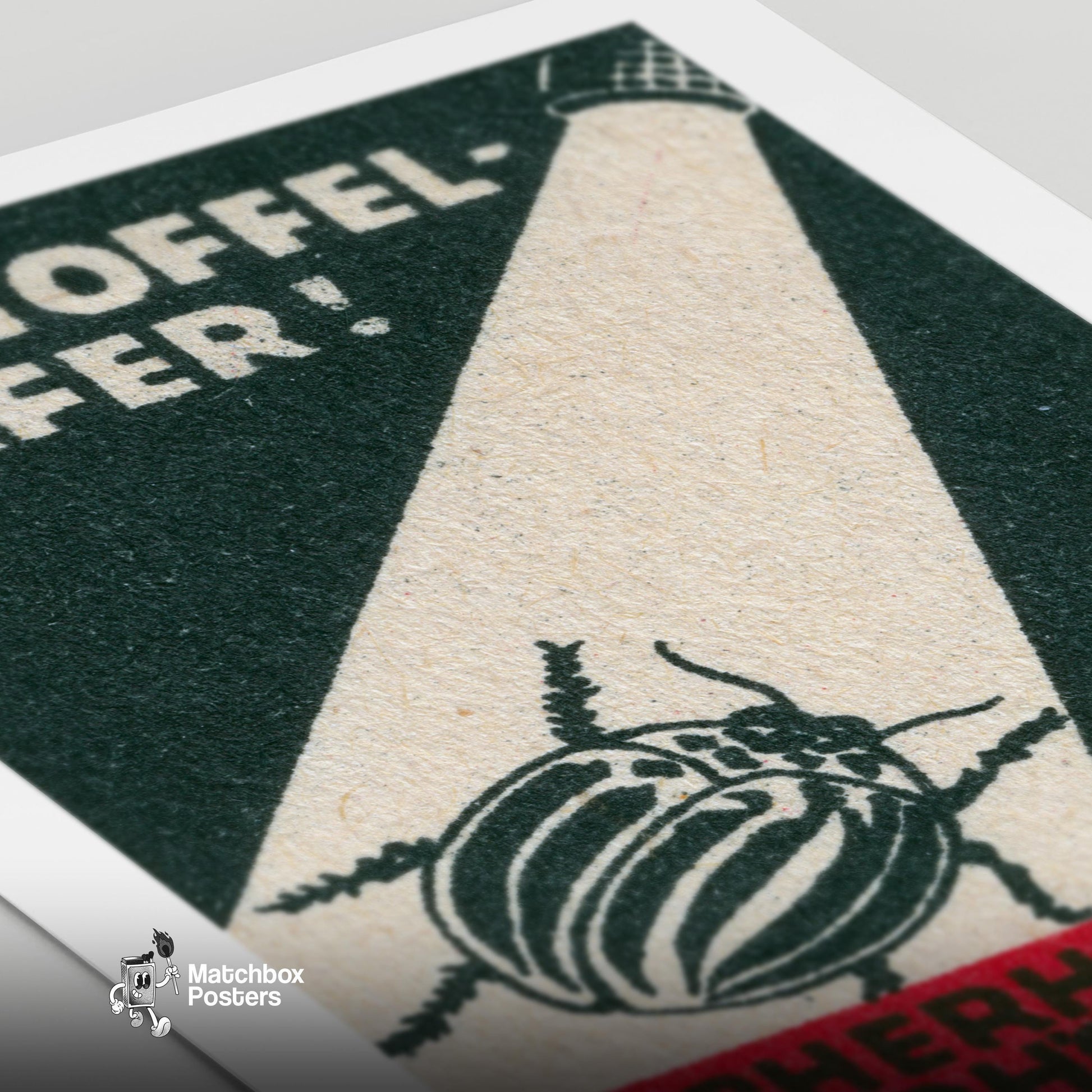Illustration Of A Beetle Under A Spotlight - vintage matchbox label print - close-up detail