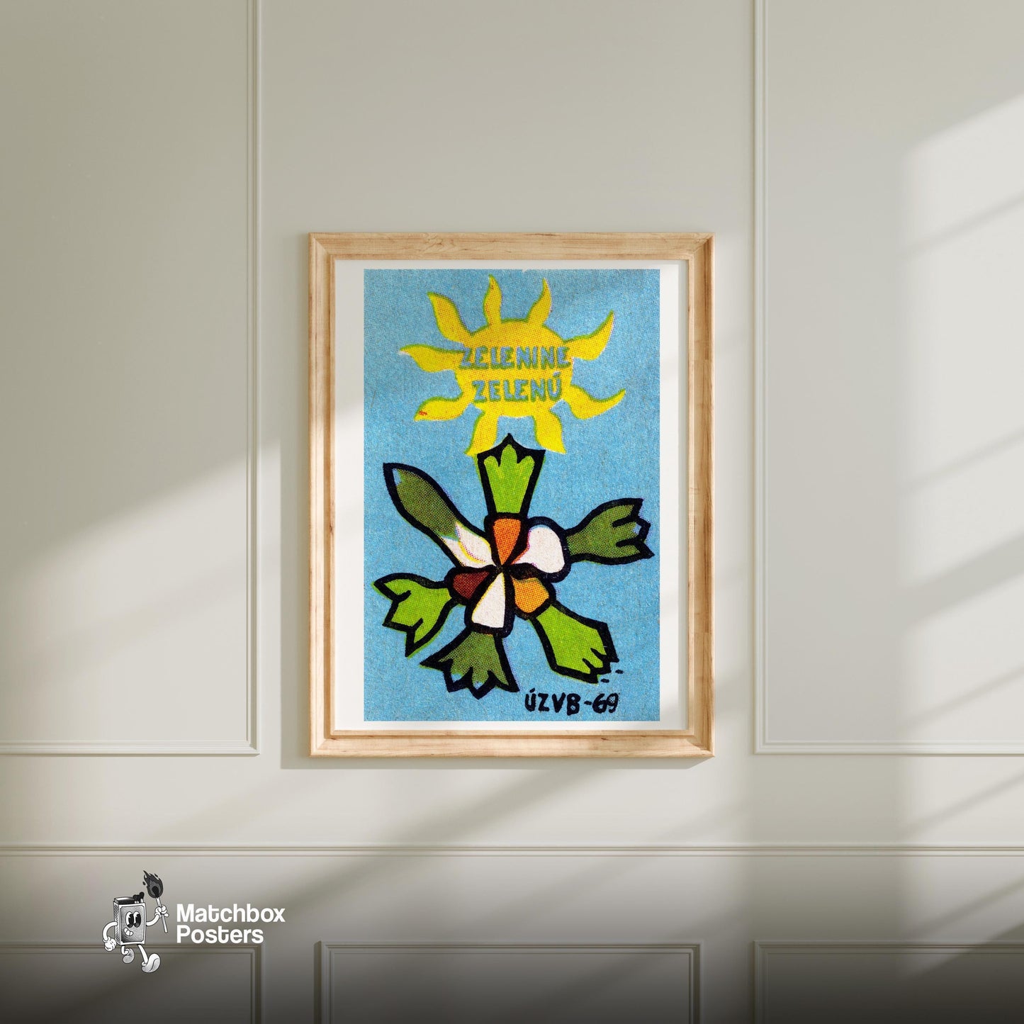 Organic Vegetables - vintage matchbox label print - bedroom mockup
