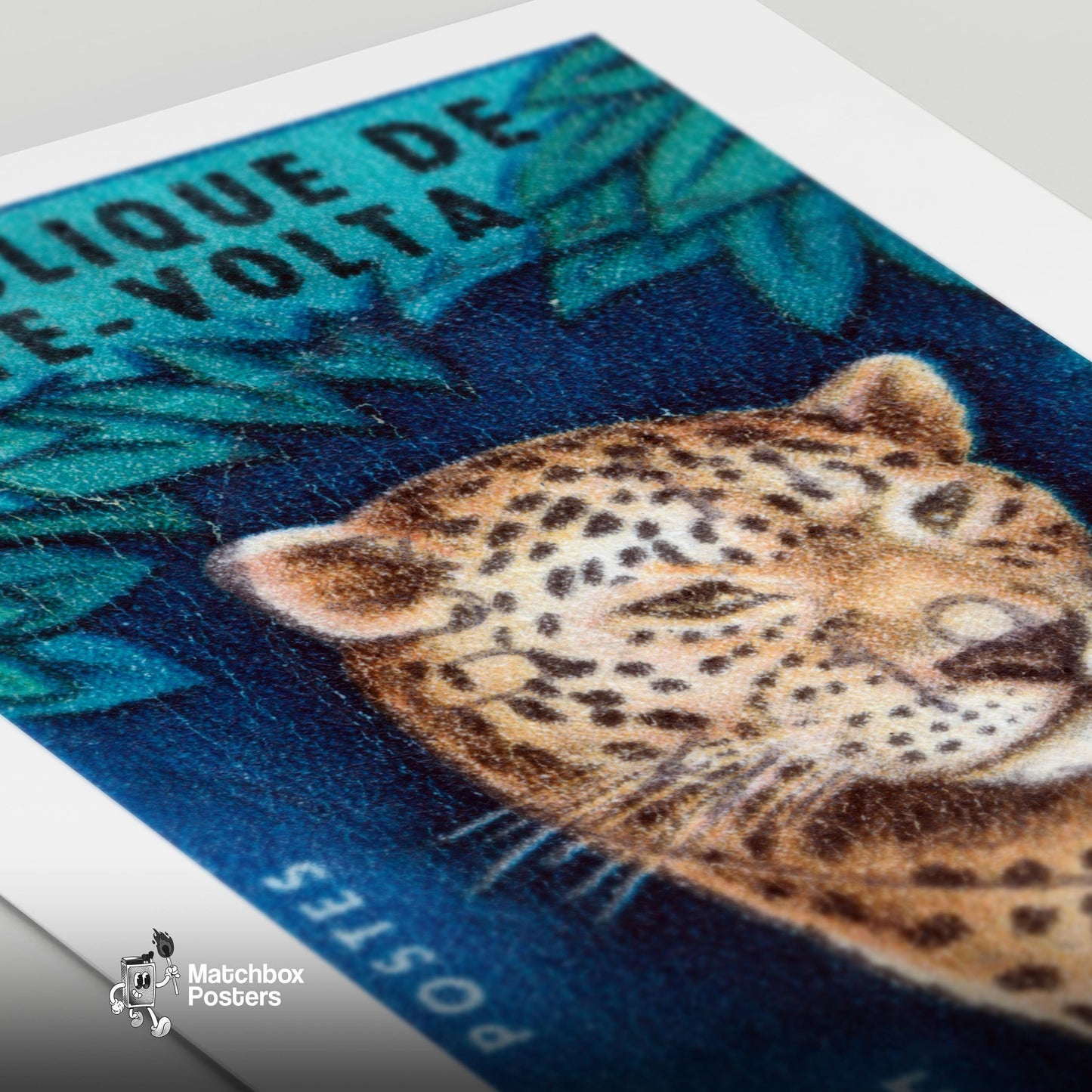 Leopard Republique de Haute-Volta - vintage matchbox label print - close-up detail