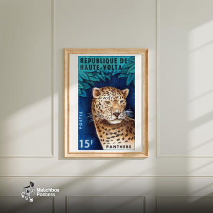 Leopard Republique de Haute-Volta - vintage matchbox label print - bedroom mockup