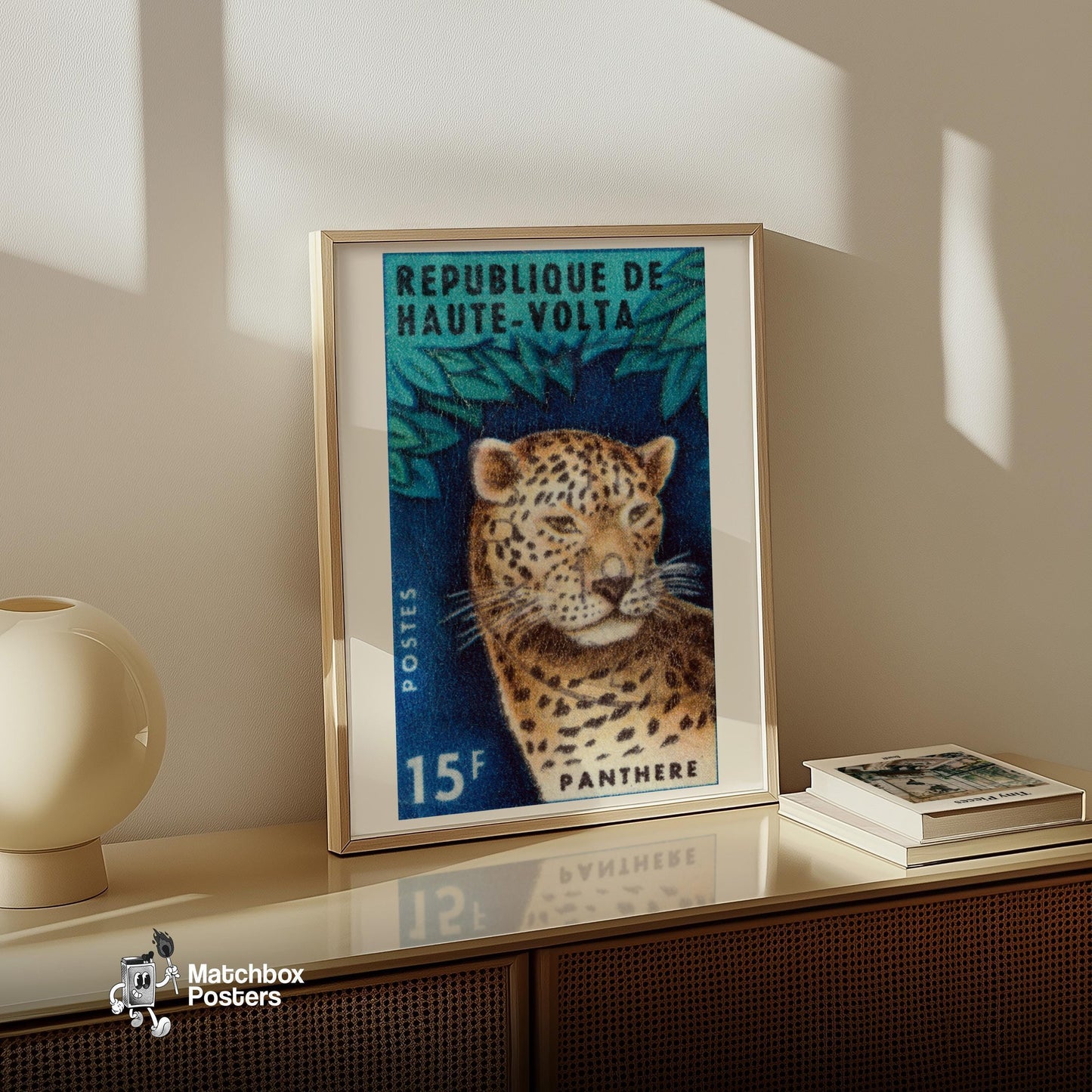 Leopard Republique de Haute-Volta - vintage matchbox label print - size comparison