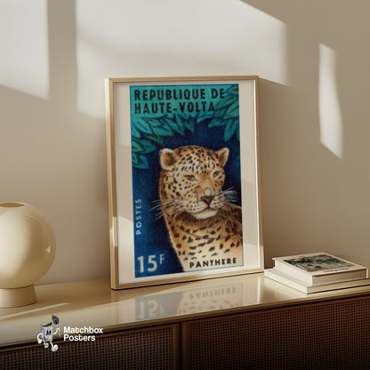 Leopard Republique de Haute-Volta - vintage matchbox label print - size comparison