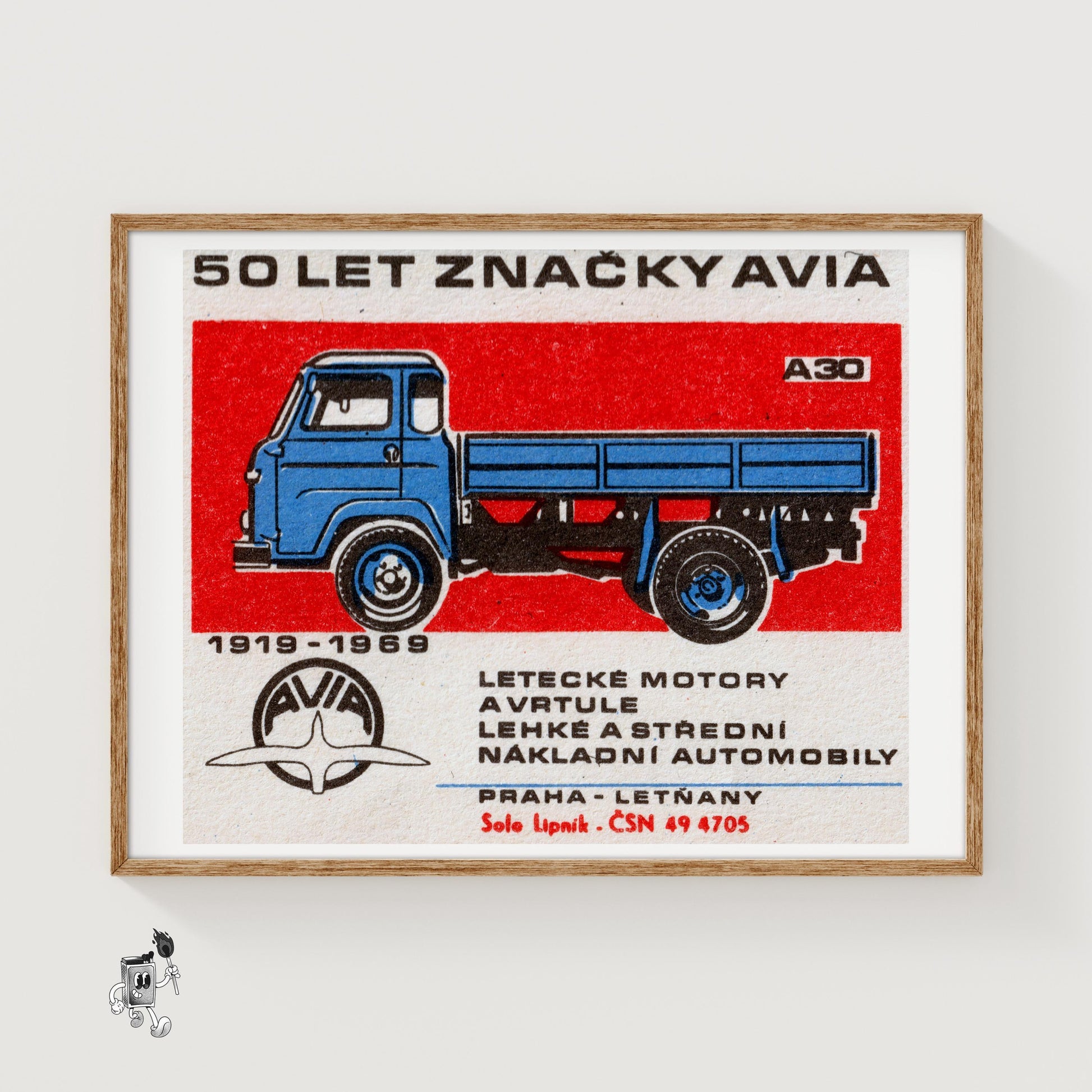 Blue Truck - vintage matchbox label print
