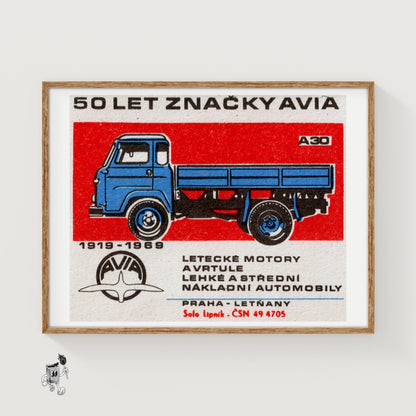 Blue Truck - vintage matchbox label print