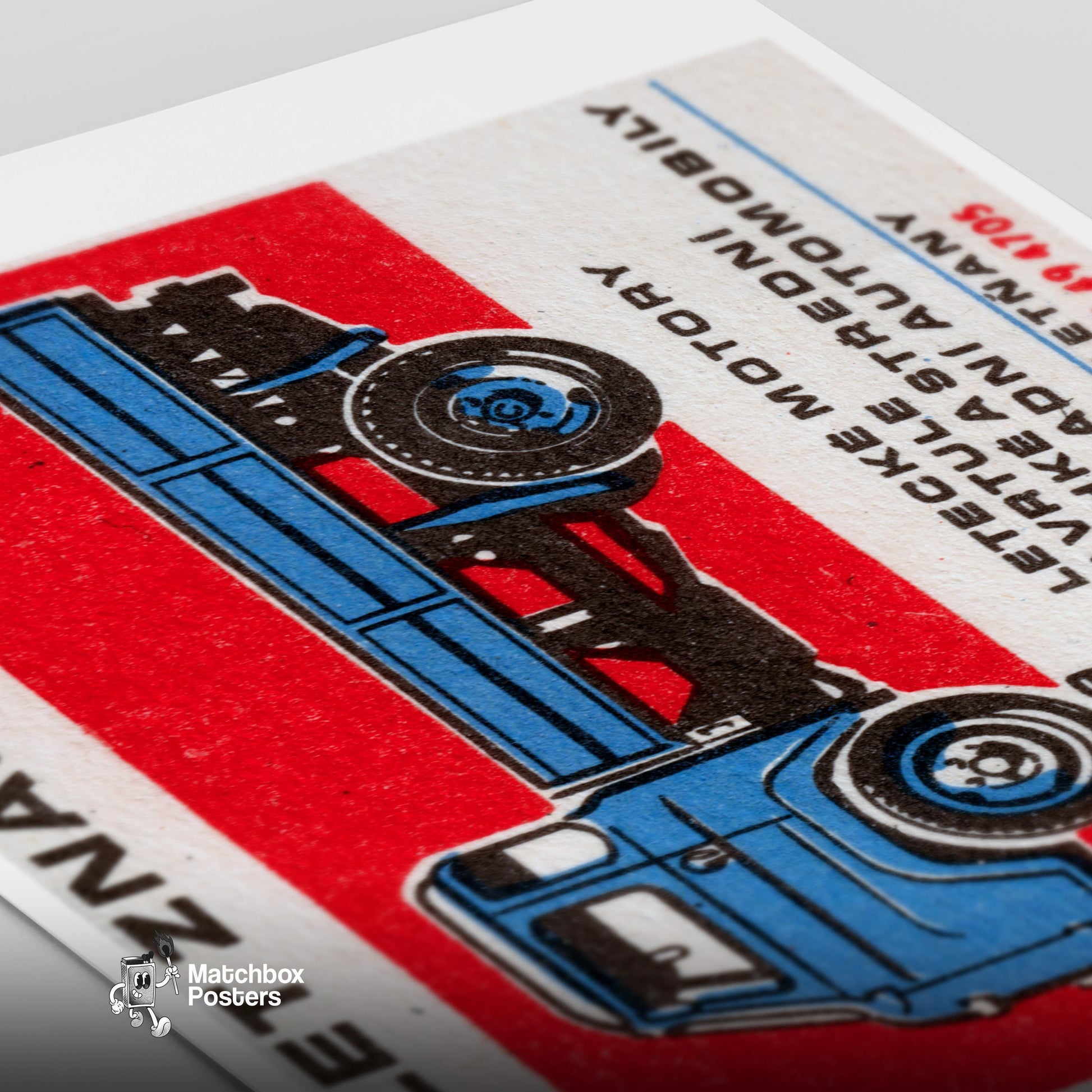 Blue Truck - vintage matchbox label print - close-up detail