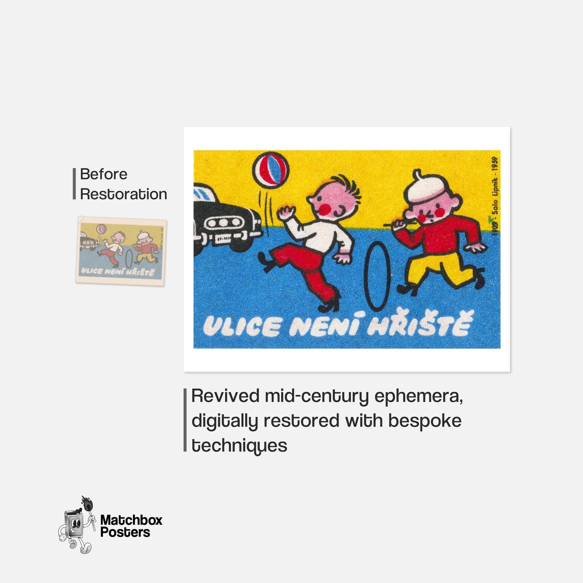 Children Playing - vintage matchbox label print - framed wall art preview