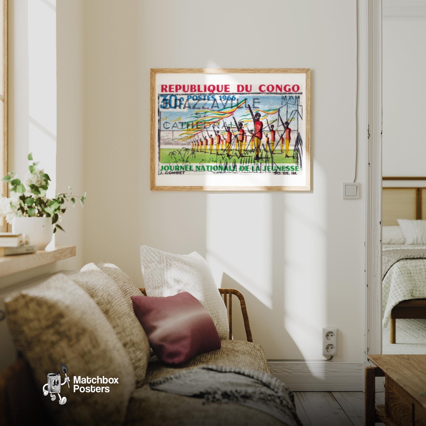 National Parade - vintage matchbox label print - living room mockup