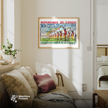 National Parade - vintage matchbox label print - living room mockup