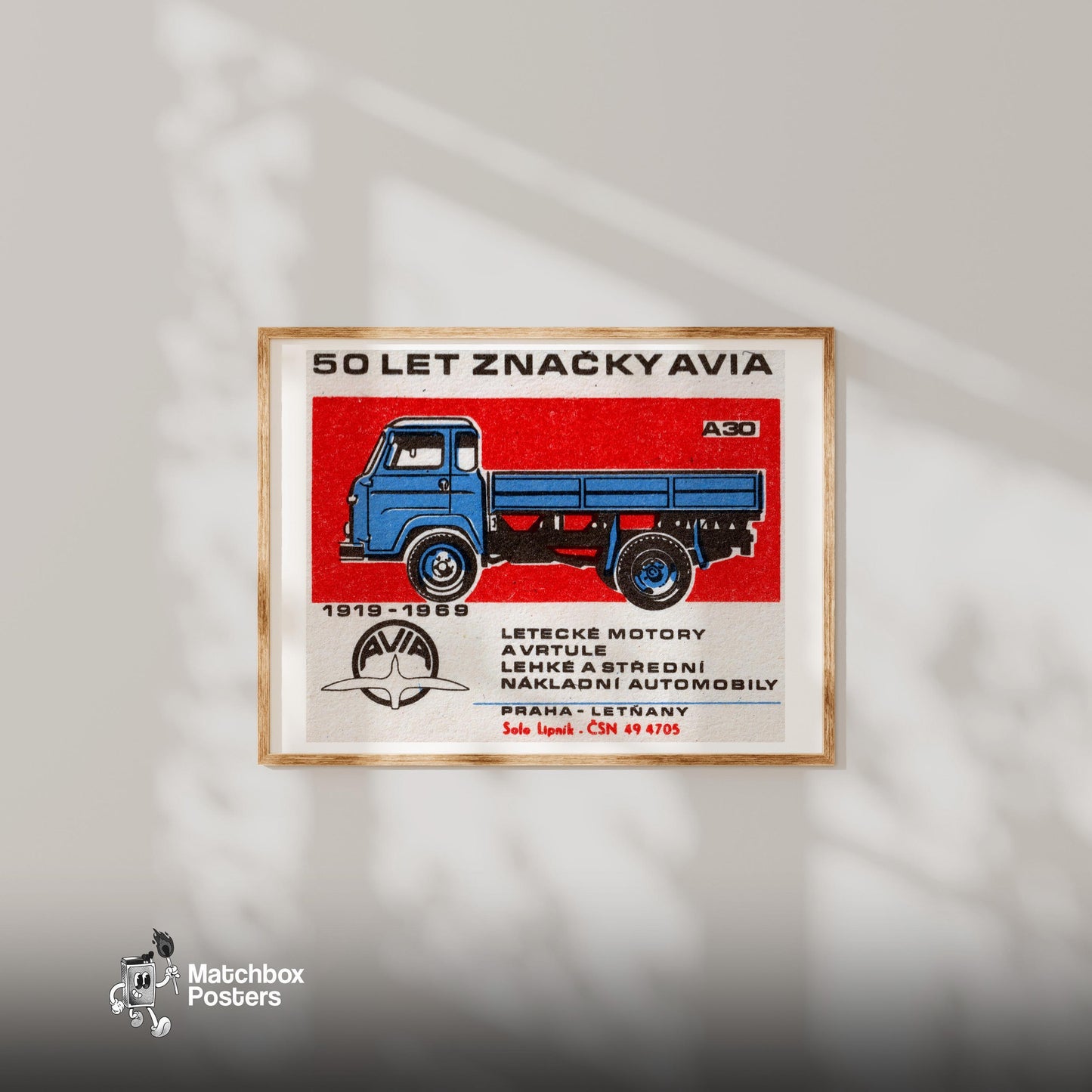 Blue Truck - vintage matchbox label print - bedroom mockup