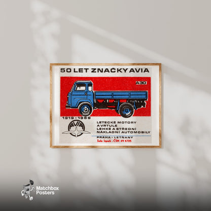 Blue Truck - vintage matchbox label print - bedroom mockup