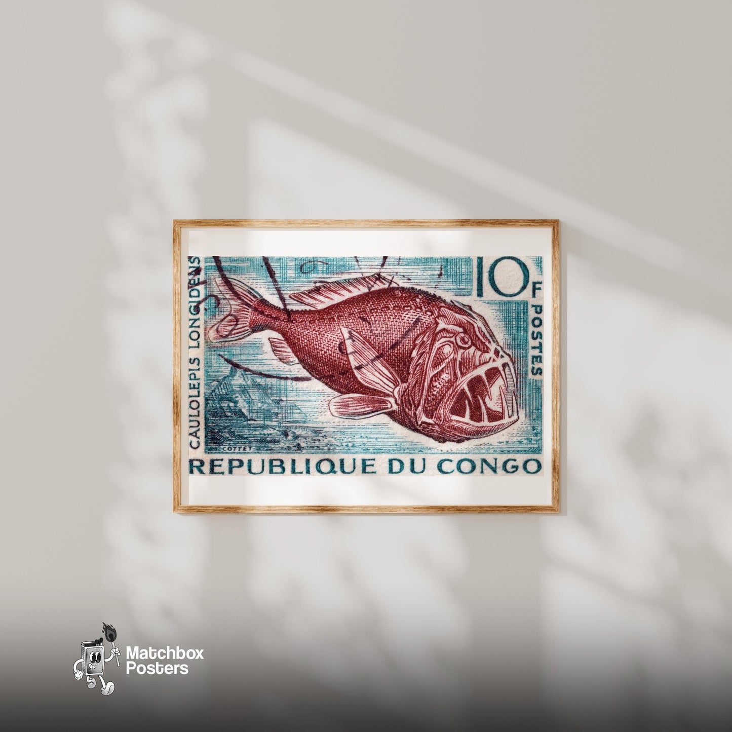 Deep Sea Fish - vintage matchbox label print - bedroom mockup