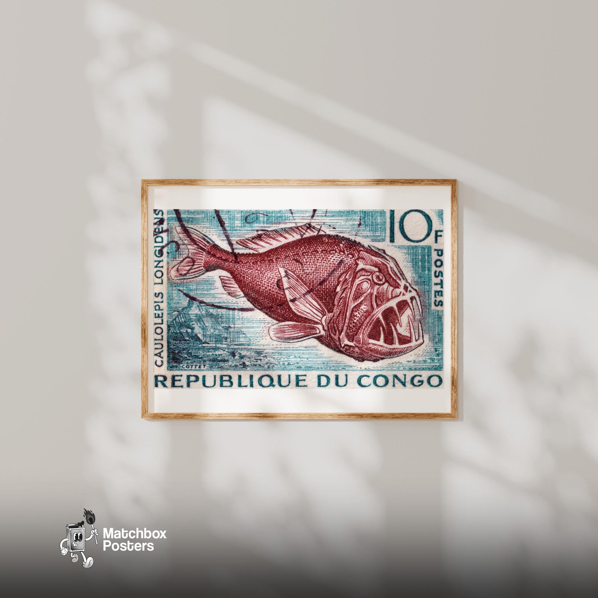 Deep Sea Fish - vintage matchbox label print - bedroom mockup