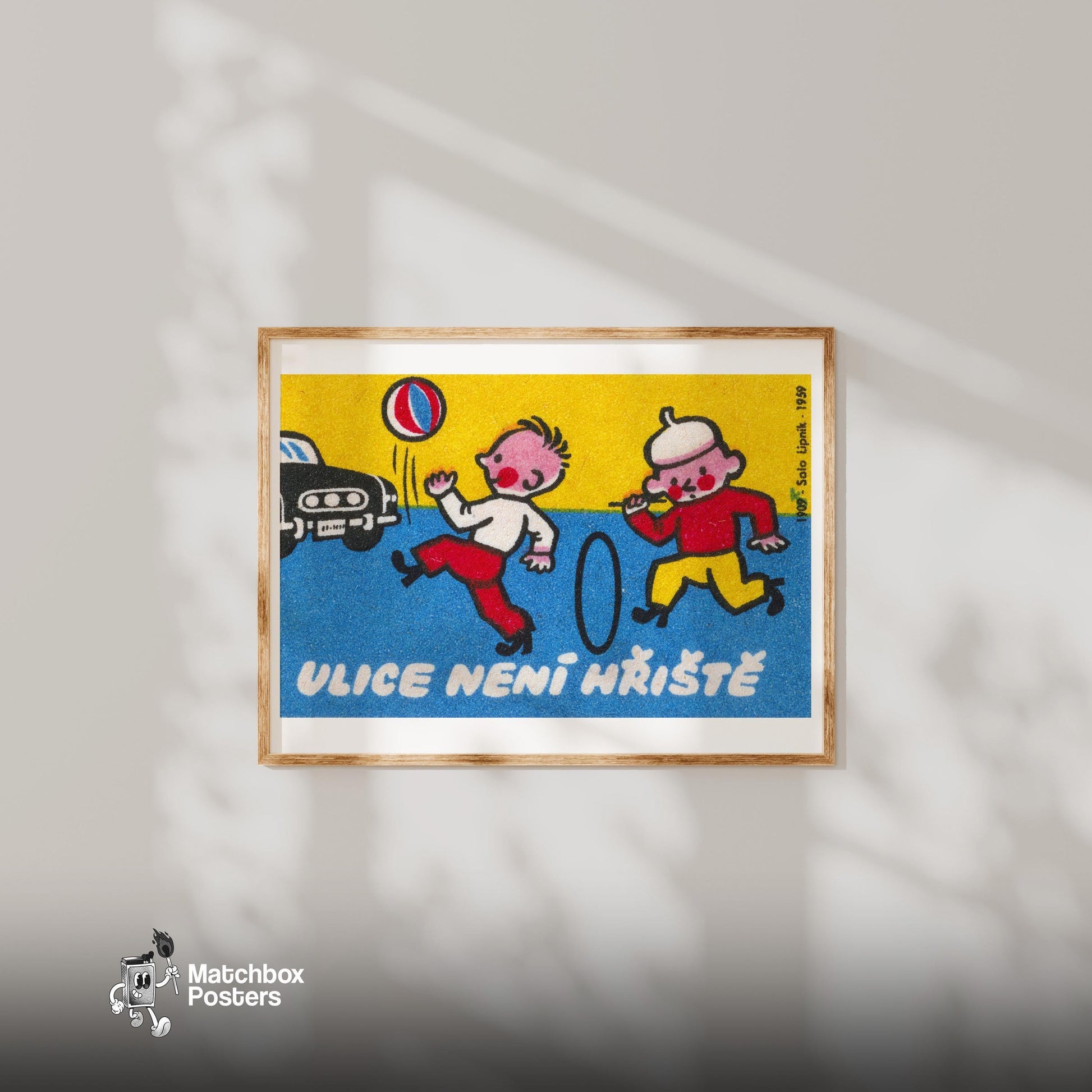 Children Playing - vintage matchbox label print - bedroom mockup