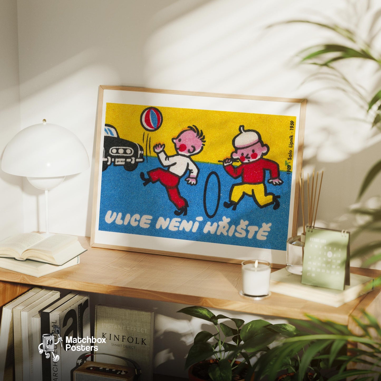 Children Playing - vintage matchbox label print - office wall