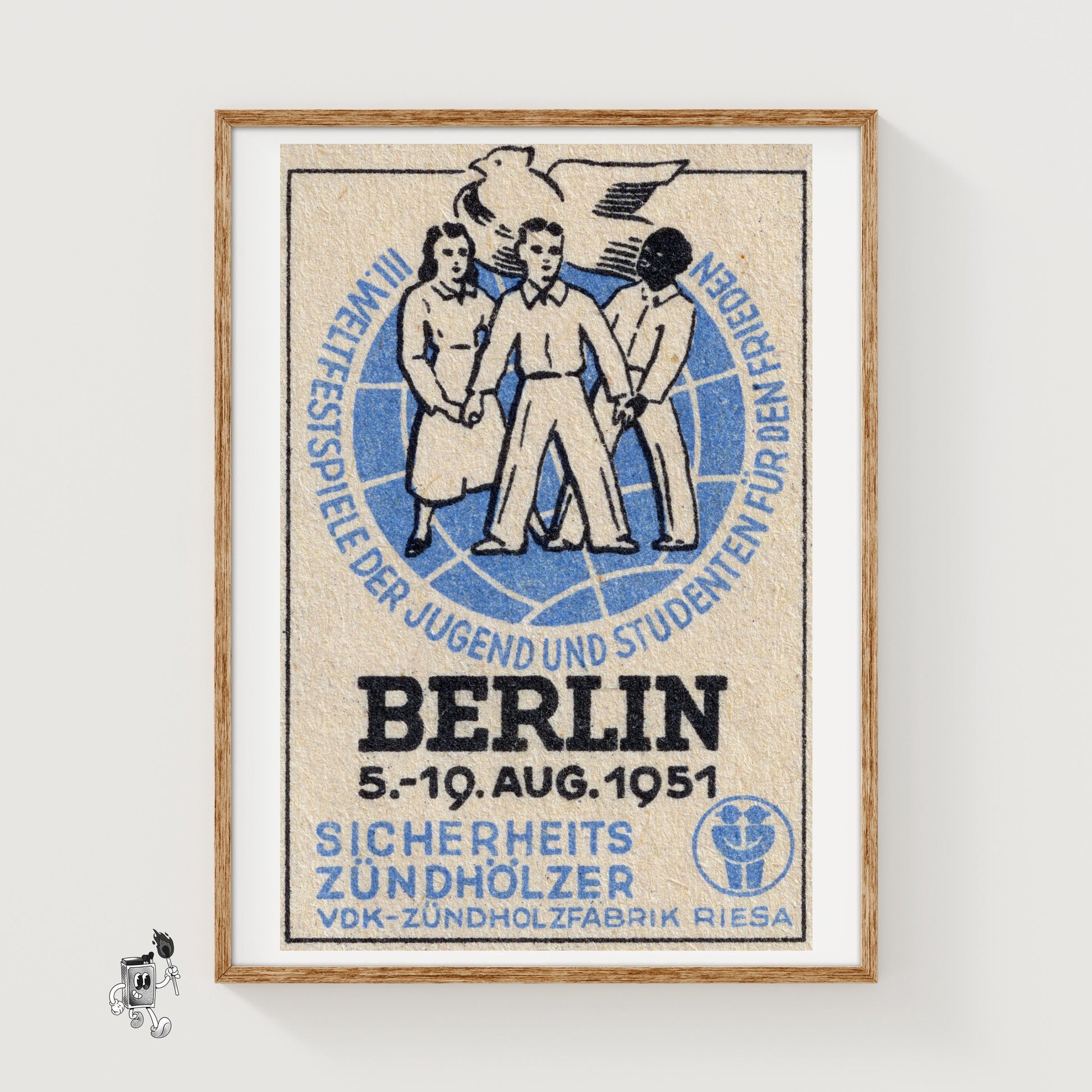 Three People Holding Hands - vintage matchbox label print