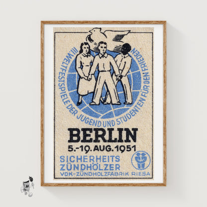 Three People Holding Hands - vintage matchbox label print