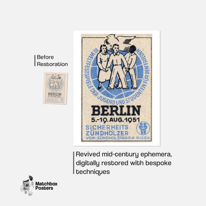 Three People Holding Hands - vintage matchbox label print - framed wall art preview