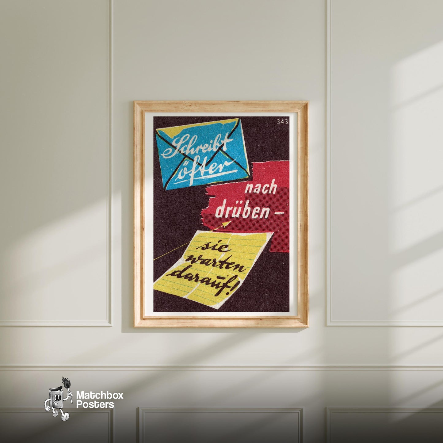 Envelope and Letter - vintage matchbox label print - bedroom mockup