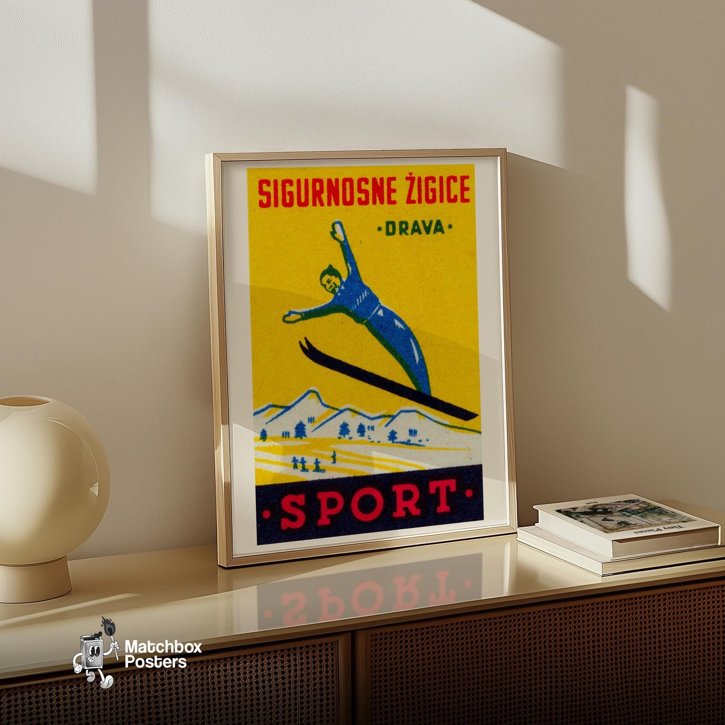 Ski Jumper - vintage matchbox label print - size comparison