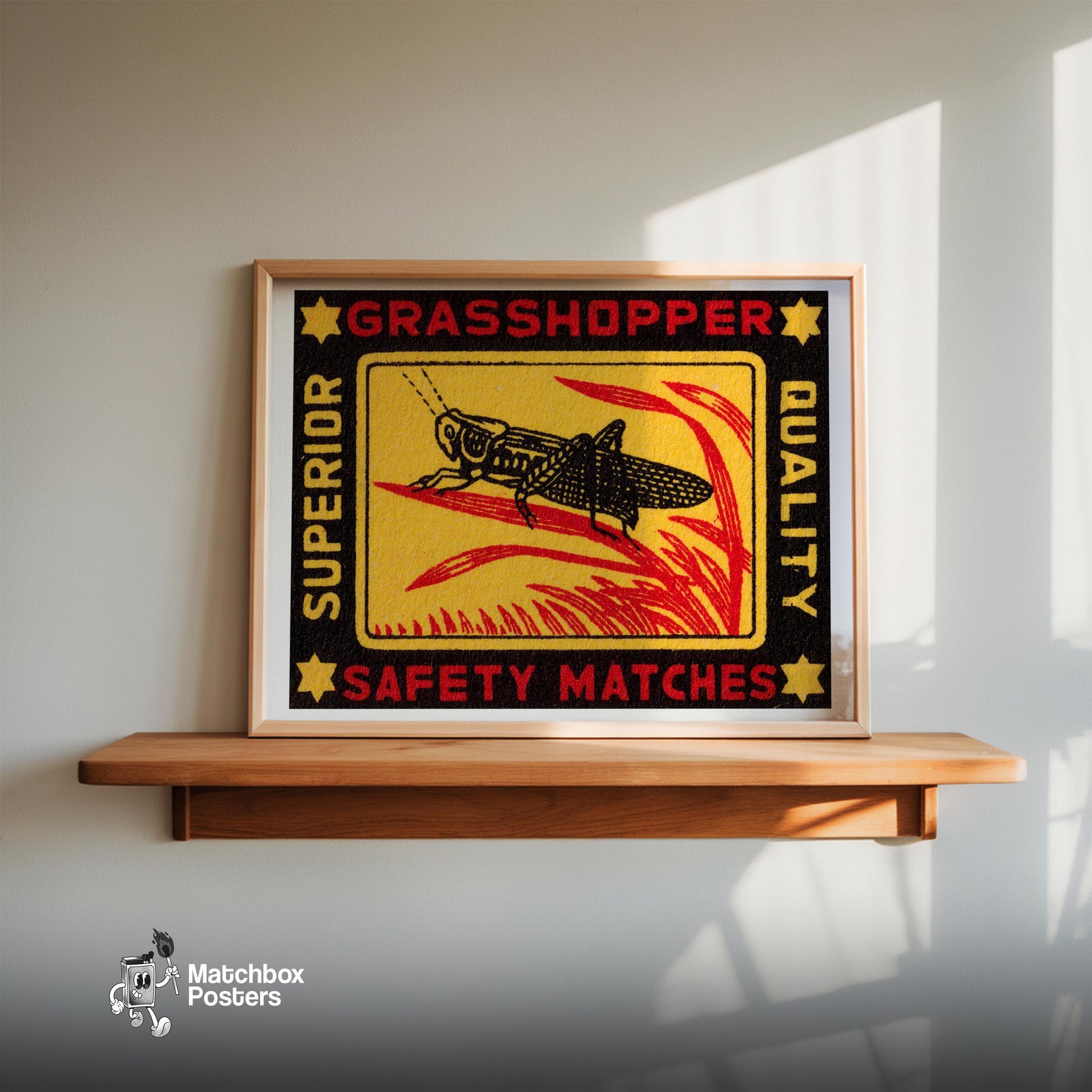 Grasshopper - vintage matchbox label print - size comparison