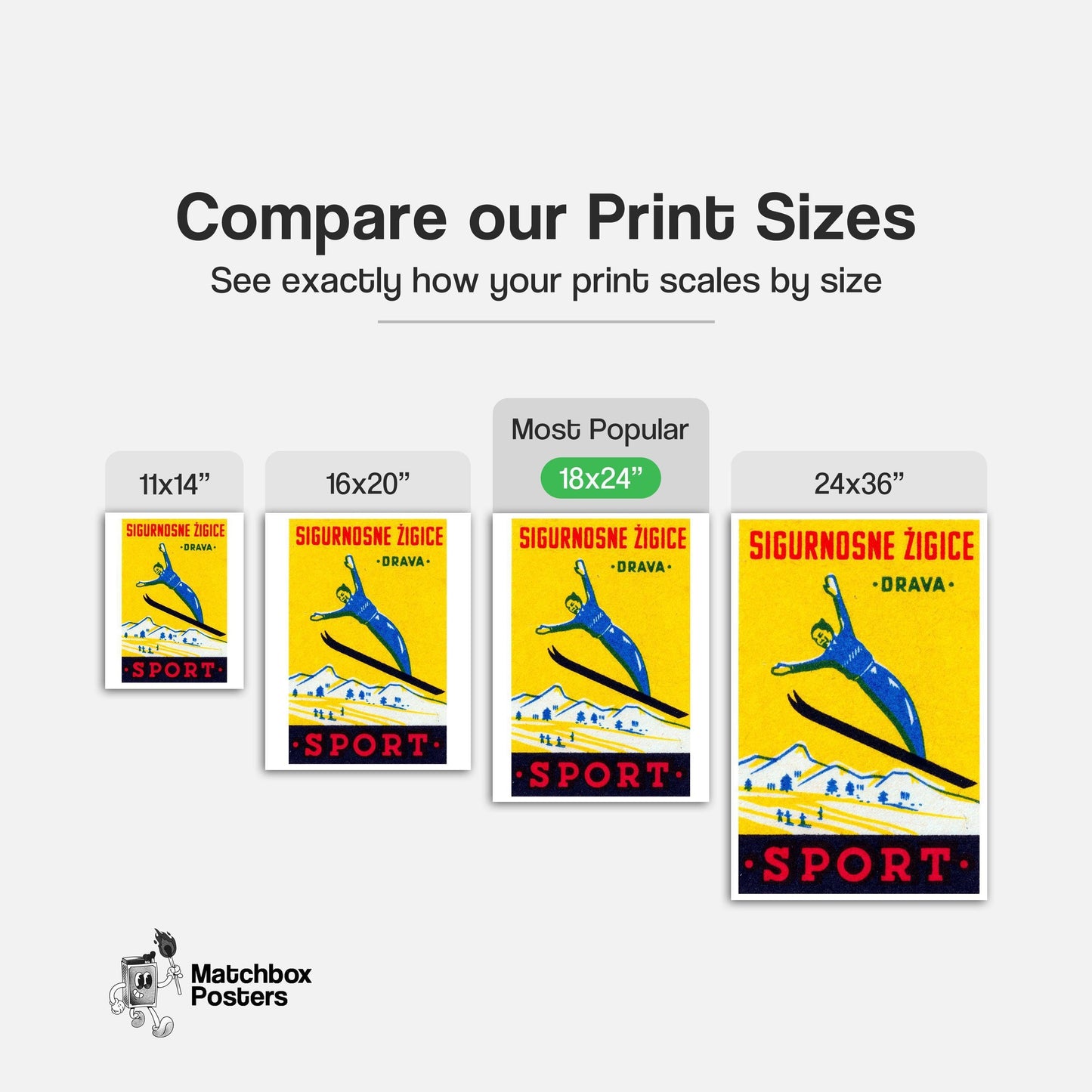 Ski Jumper - vintage matchbox label print - gallery wall preview