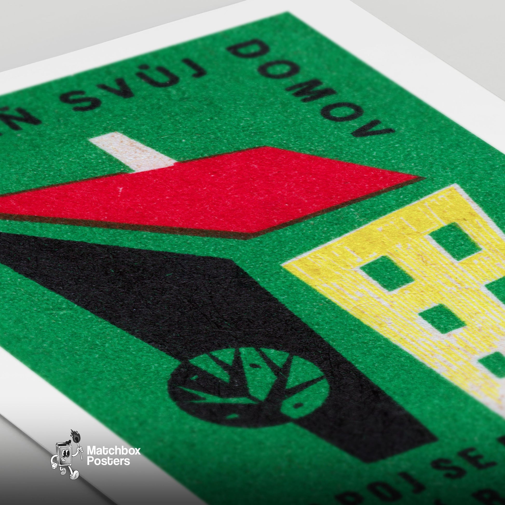 Geometric Building - vintage matchbox label print - close-up detail