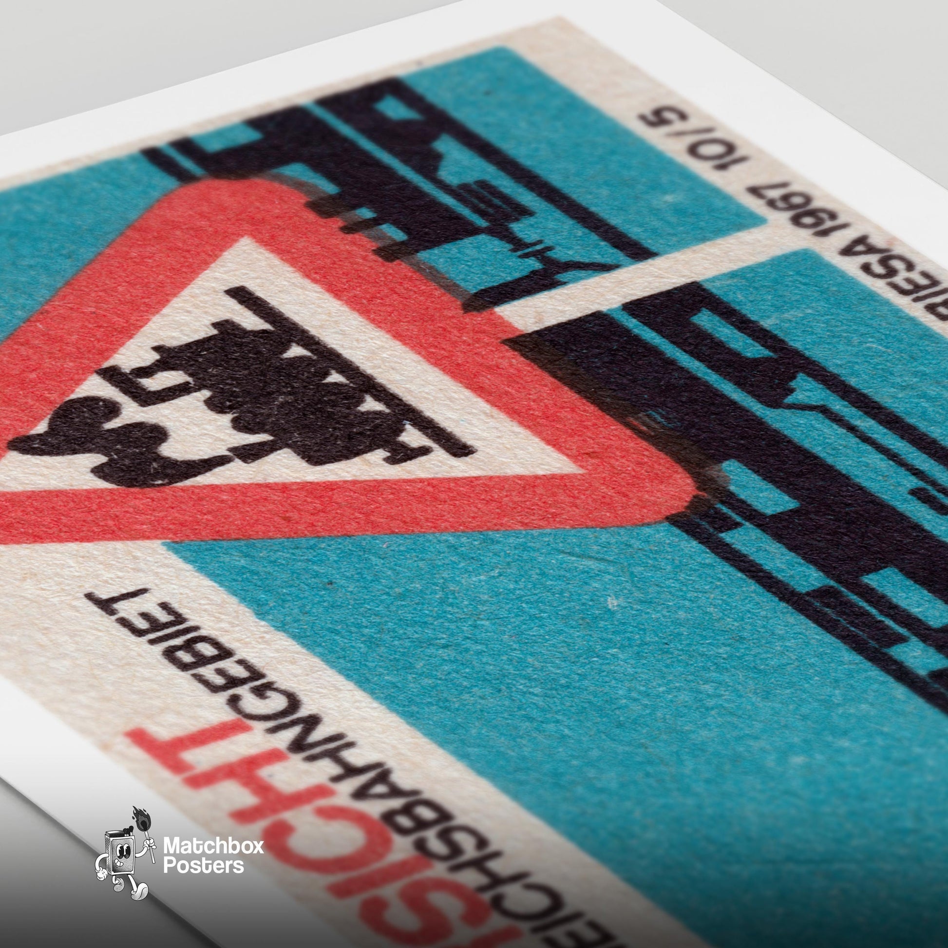 Train Germany 1960s-70s Matchbox Label - vintage matchbox label print - close-up detail