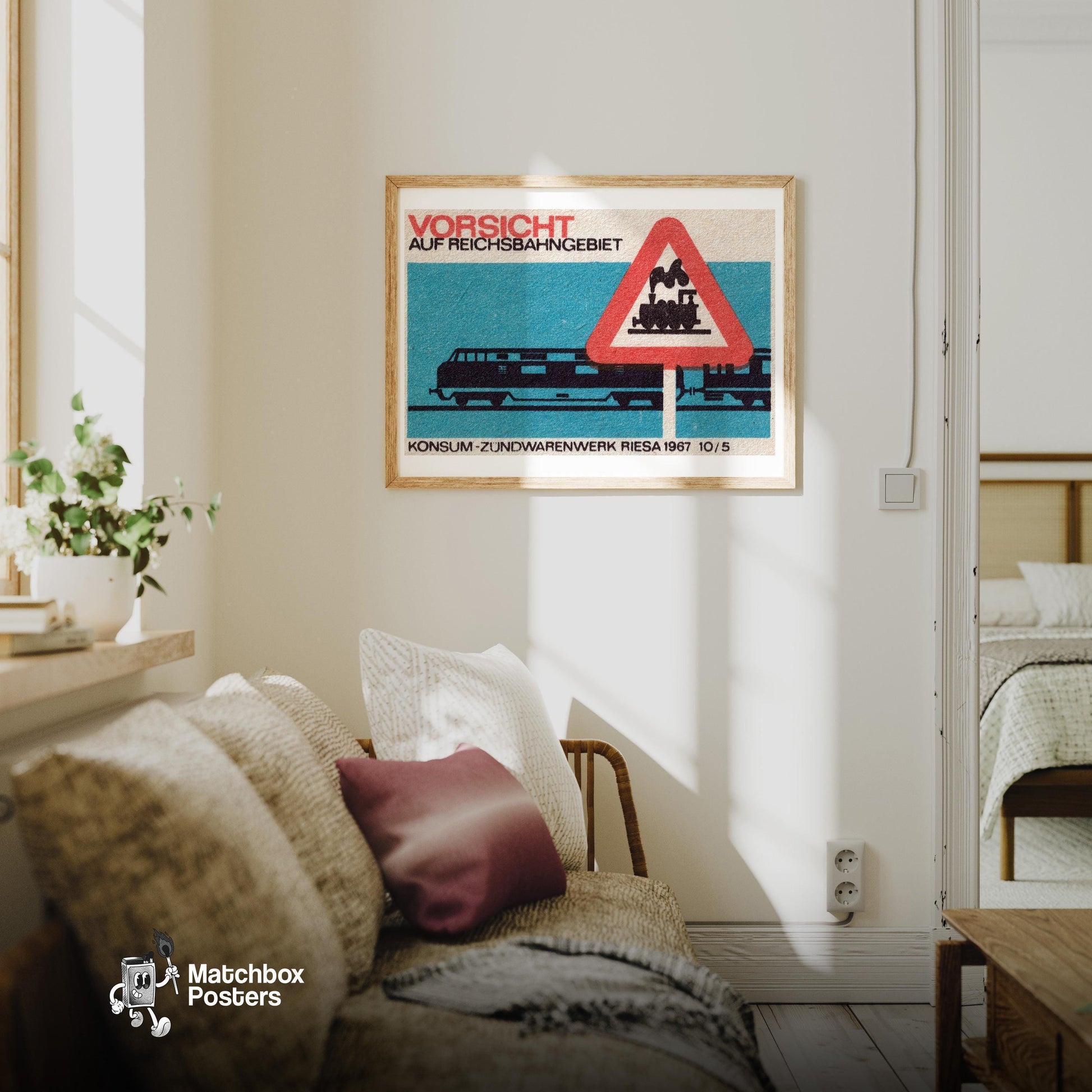 Train Germany 1960s-70s Matchbox Label - vintage matchbox label print - living room mockup