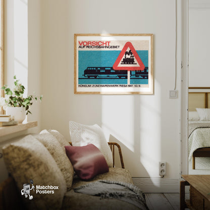 Train Germany 1960s-70s Matchbox Label - vintage matchbox label print - living room mockup