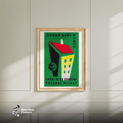 Geometric Building - vintage matchbox label print - bedroom mockup