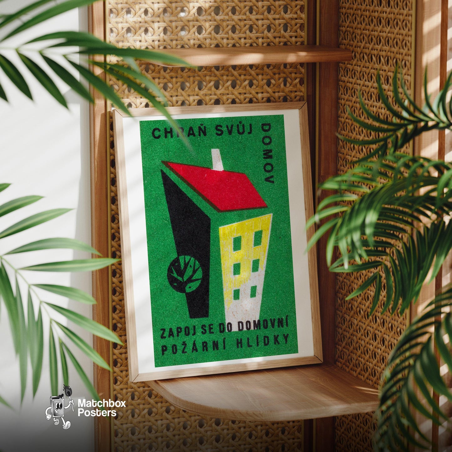 Geometric Building - vintage matchbox label print - office wall