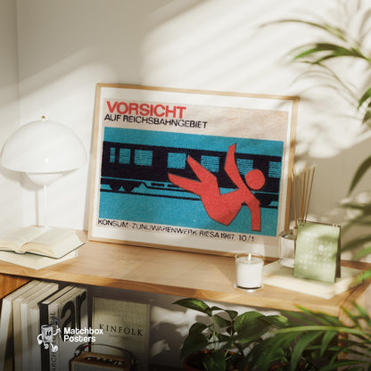 Falling Train - vintage matchbox label print - office wall