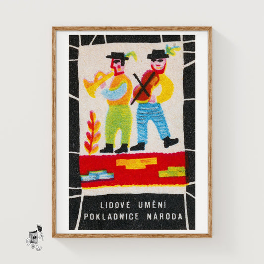 Dancing Musicians Folk Art - vintage matchbox label print