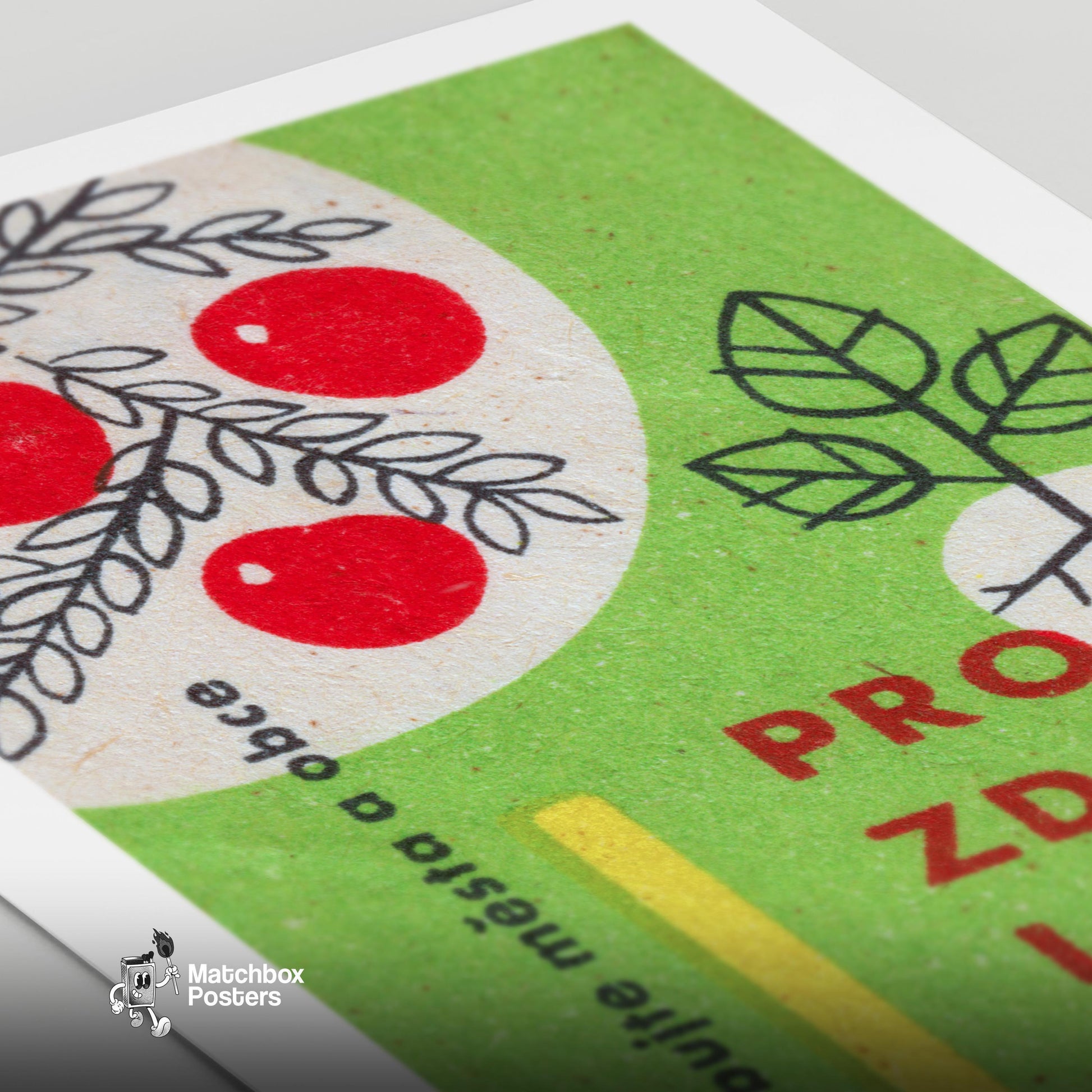 Red Berries - vintage matchbox label print - close-up detail
