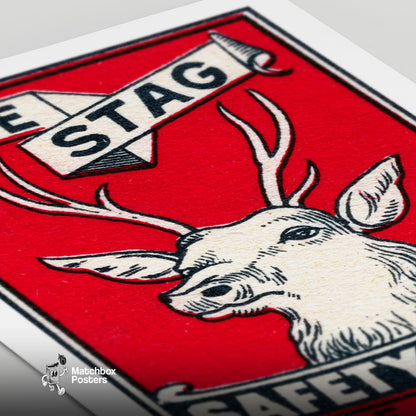 The Stag Deer - vintage matchbox label print - close-up detail