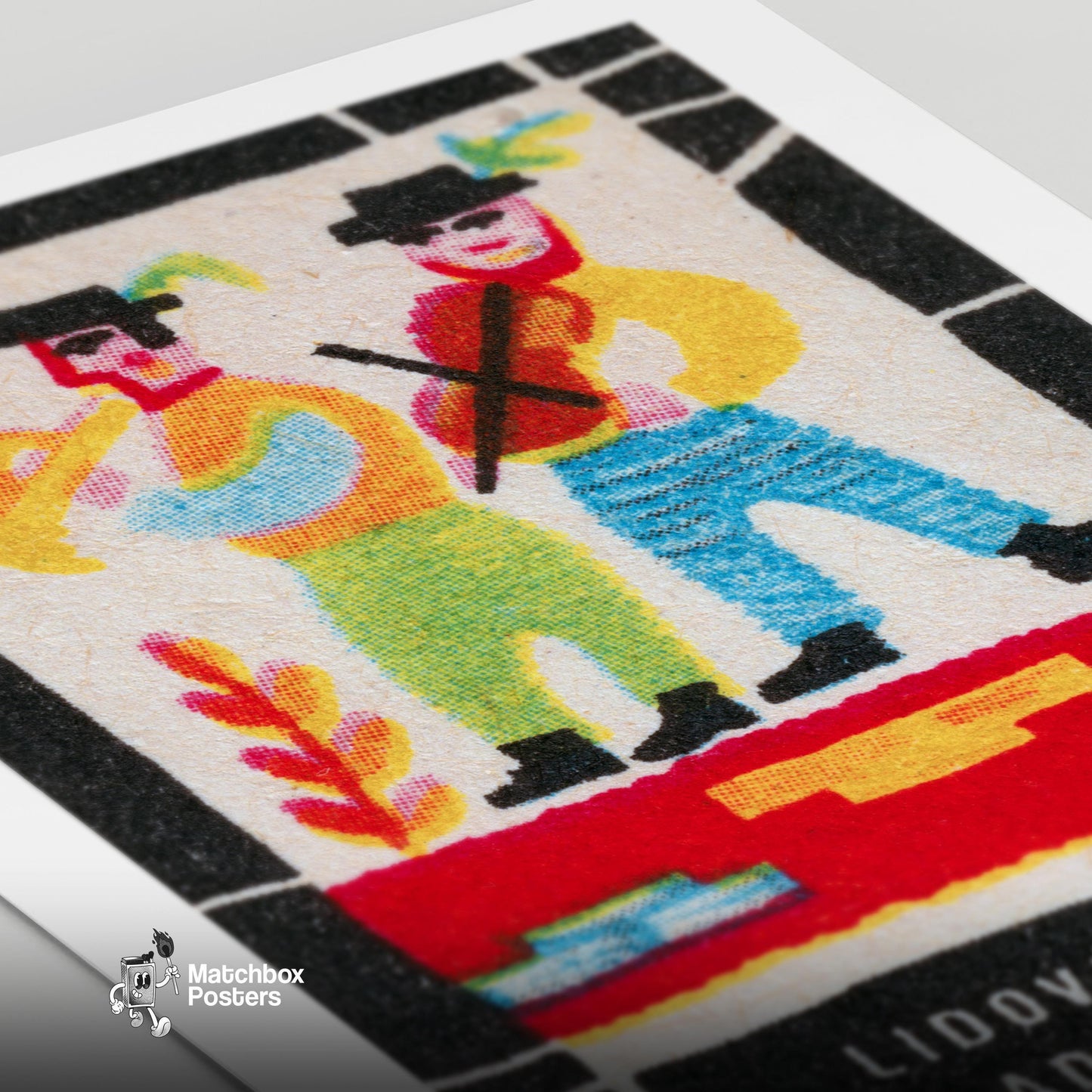 Dancing Musicians Folk Art - vintage matchbox label print - close-up detail