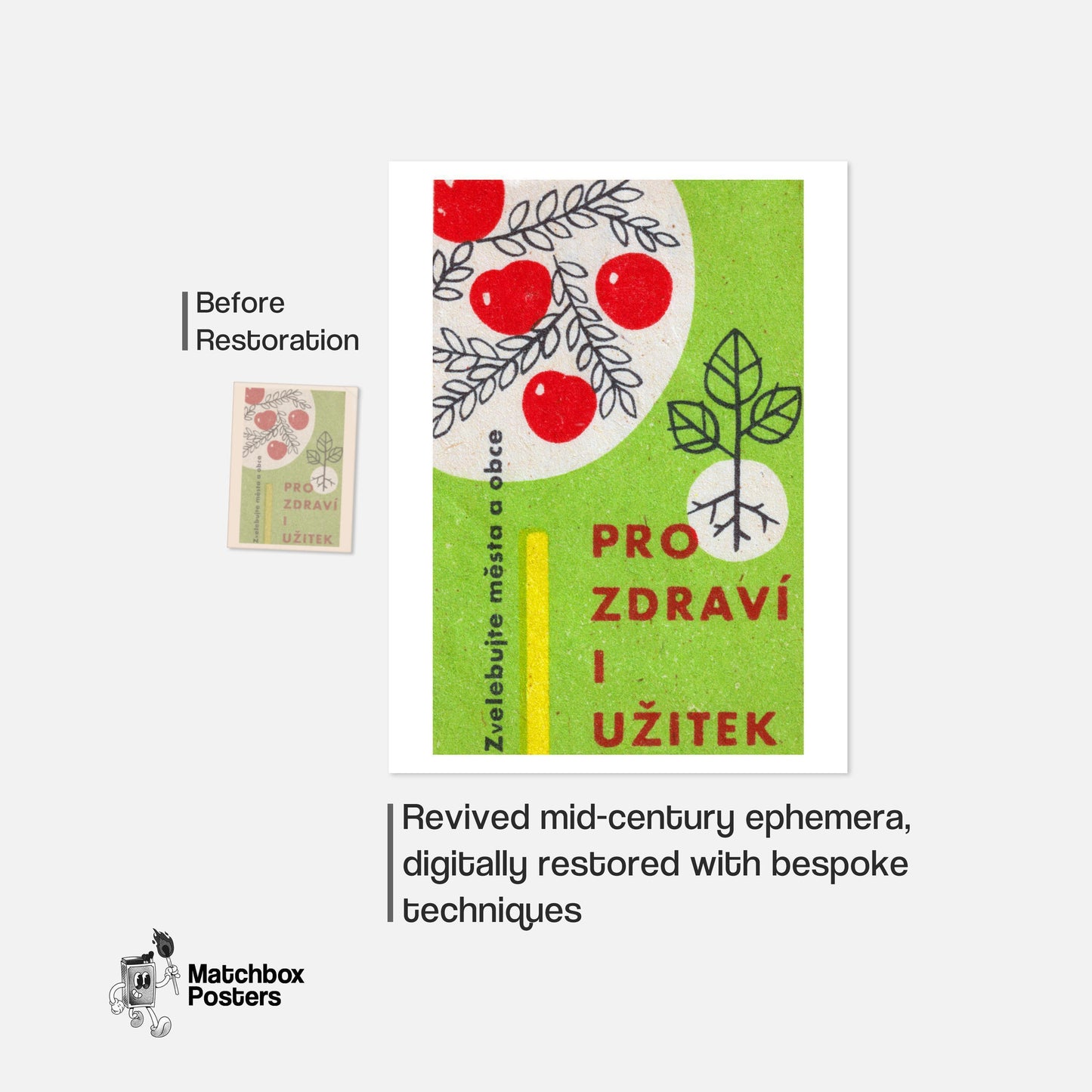 Red Berries - vintage matchbox label print - framed wall art preview