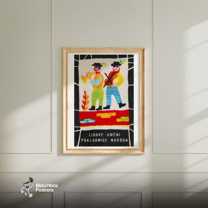 Dancing Musicians Folk Art - vintage matchbox label print - bedroom mockup