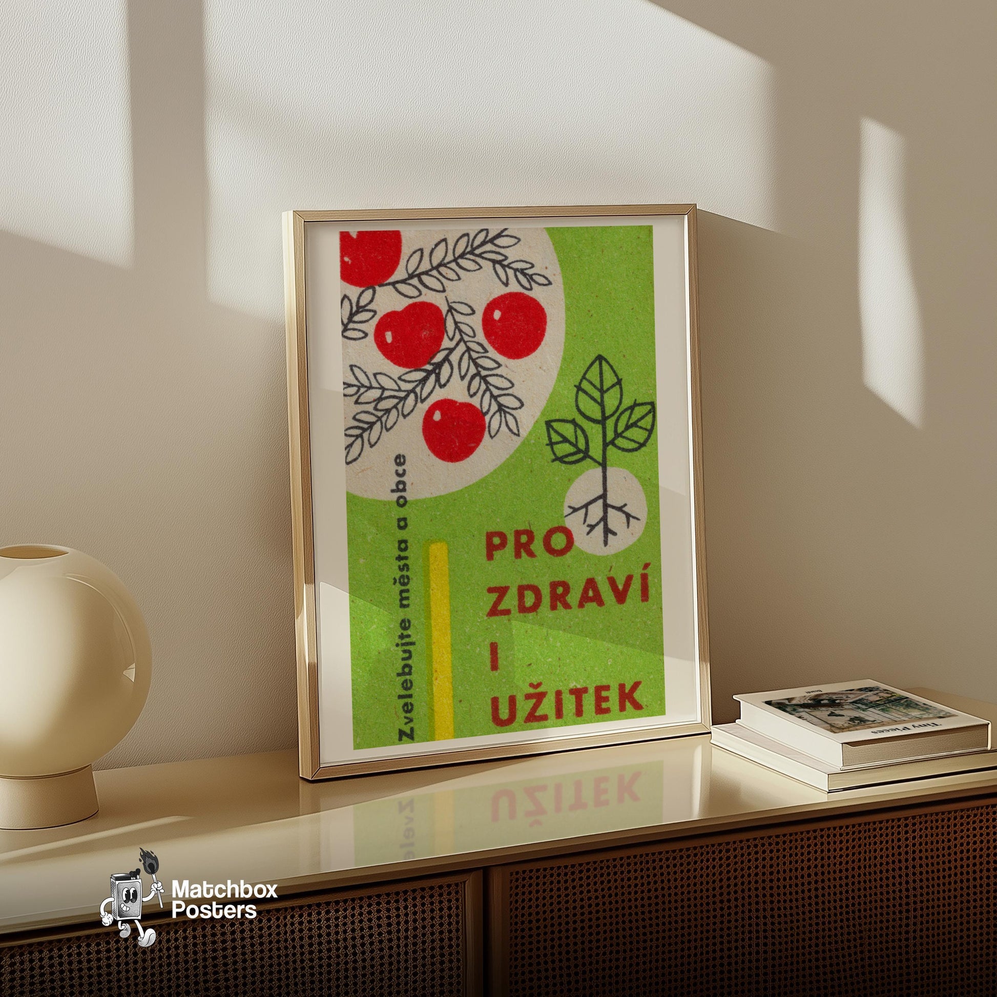 Red Berries - vintage matchbox label print - size comparison