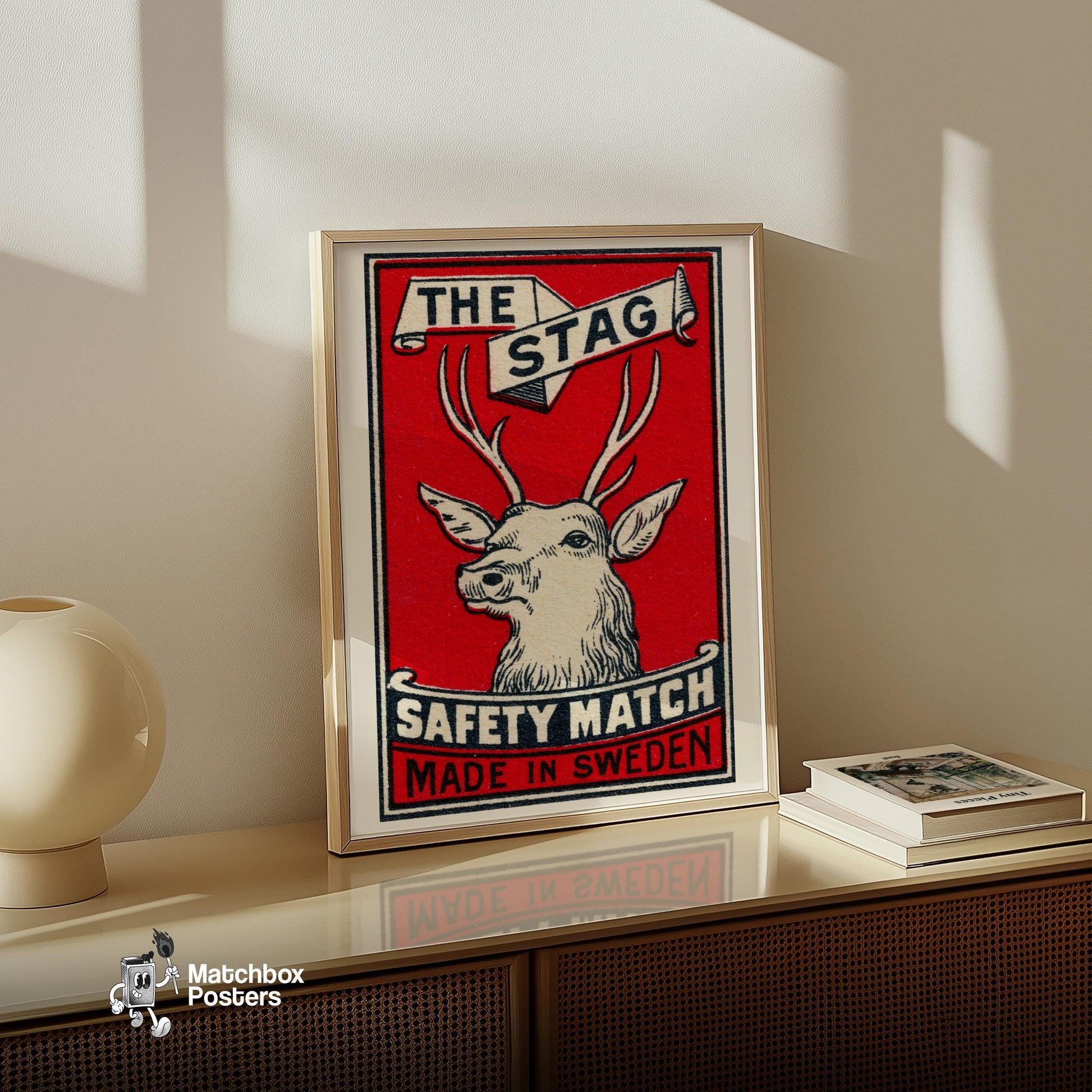 The Stag Deer - vintage matchbox label print - size comparison