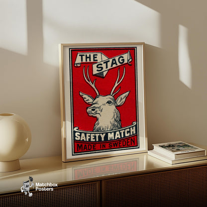 The Stag Deer - vintage matchbox label print - size comparison