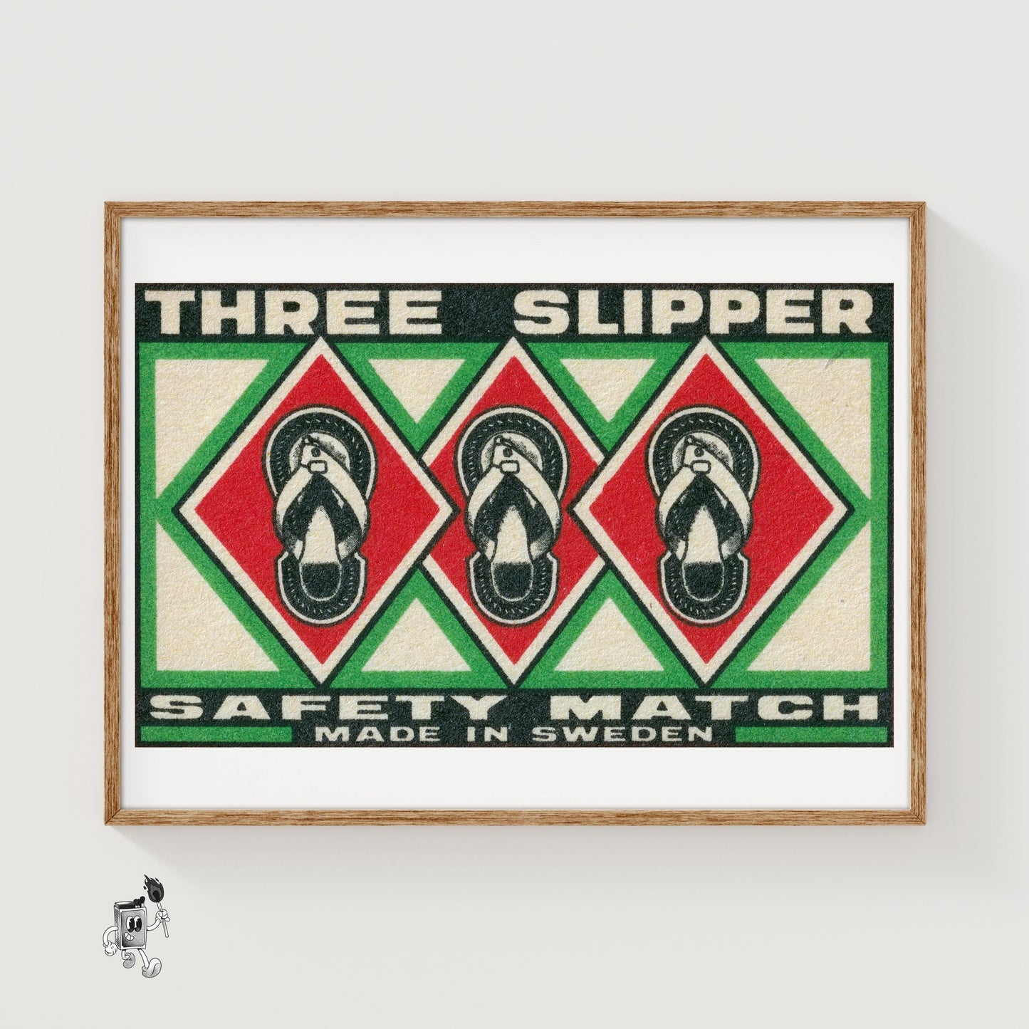 Three Slippers - vintage matchbox label print
